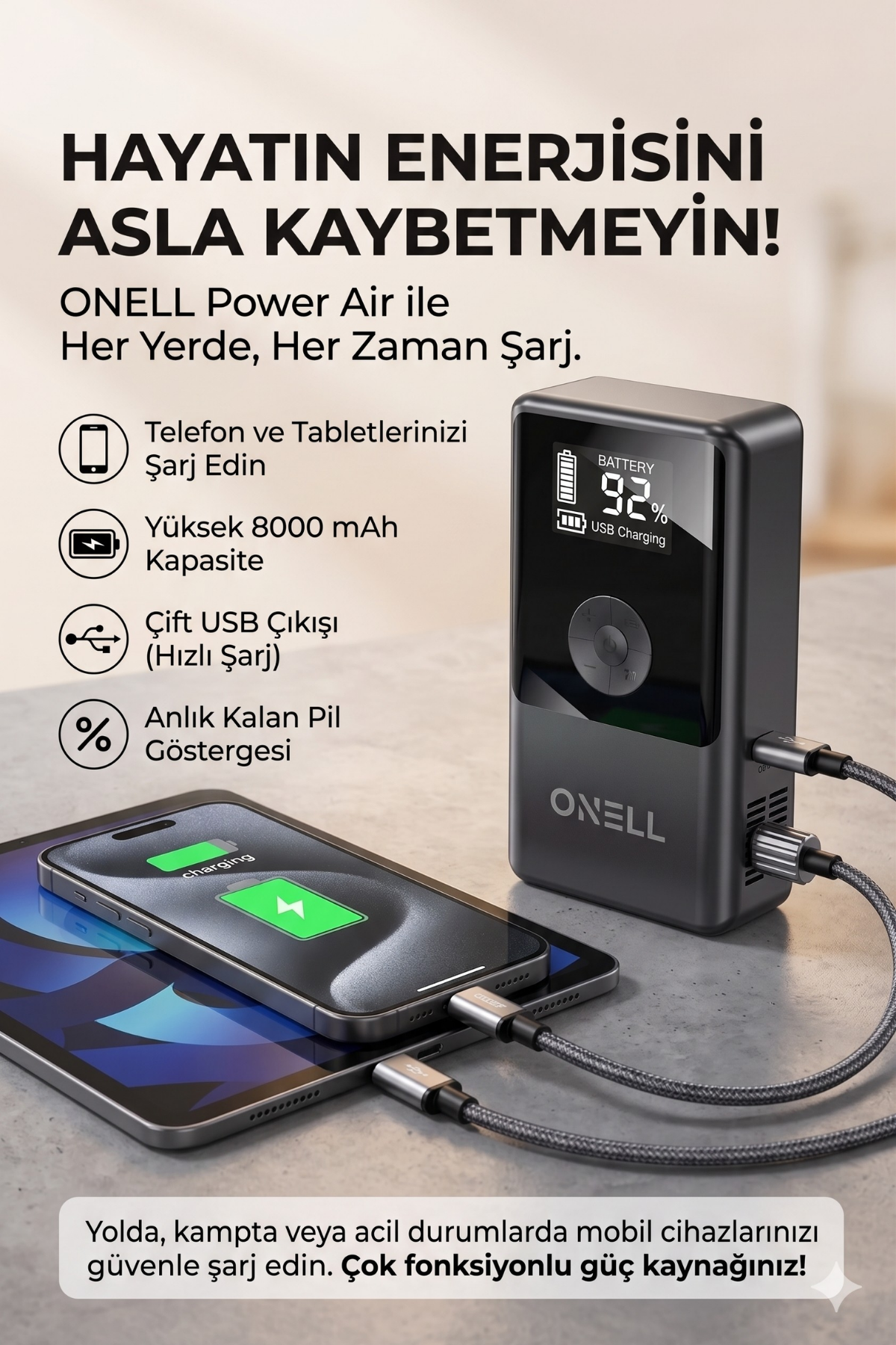 CHICONOM Onell Power Air Akü Takviye + Lastik Şişirme Kompresör + Powerbank + LED Işık