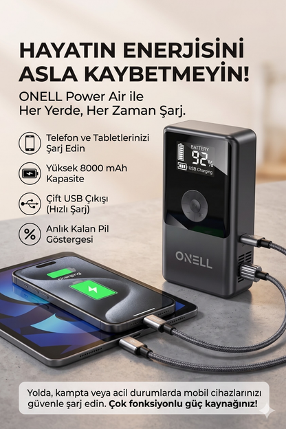 CHICONOM Onell Power Air Akü Takviye + Lastik Şişirme Kompresör + Powerbank + LED Işık