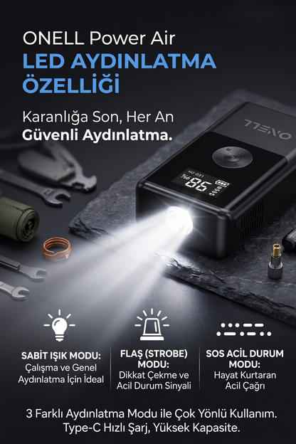 CHICONOM Onell Power Air Akü Takviye + Lastik Şişirme Kompresör + Powerbank + LED Işık